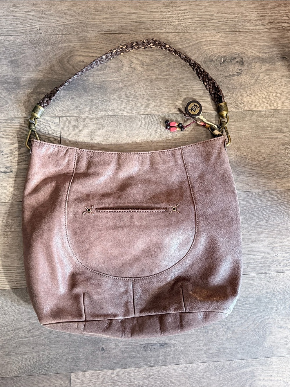 The Sak Dusty Brown Leather Shoulder Hobo with Braided Strap